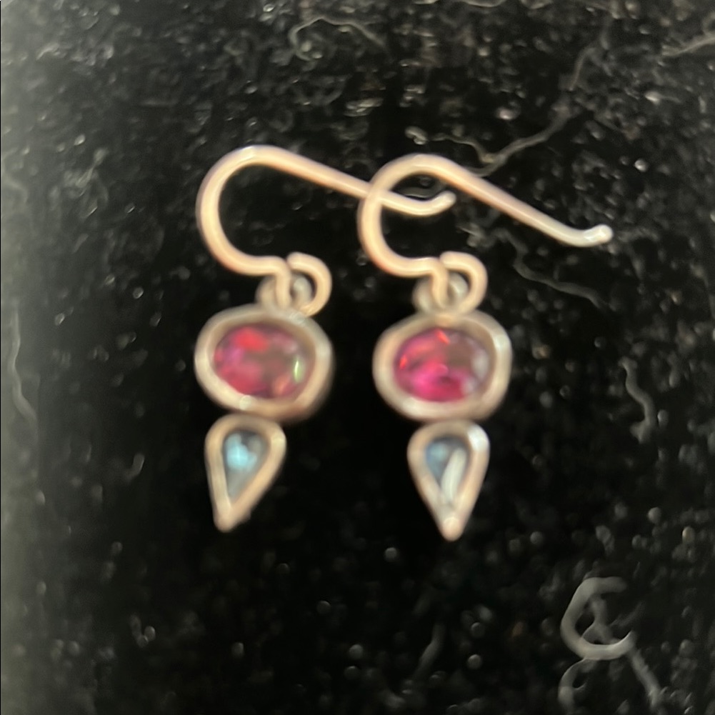 Chic Silver Earrings With Red And Blue Accents